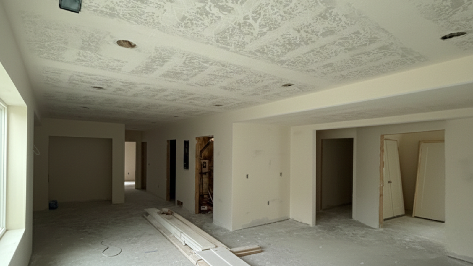 Drywall installation before and after - open space - before