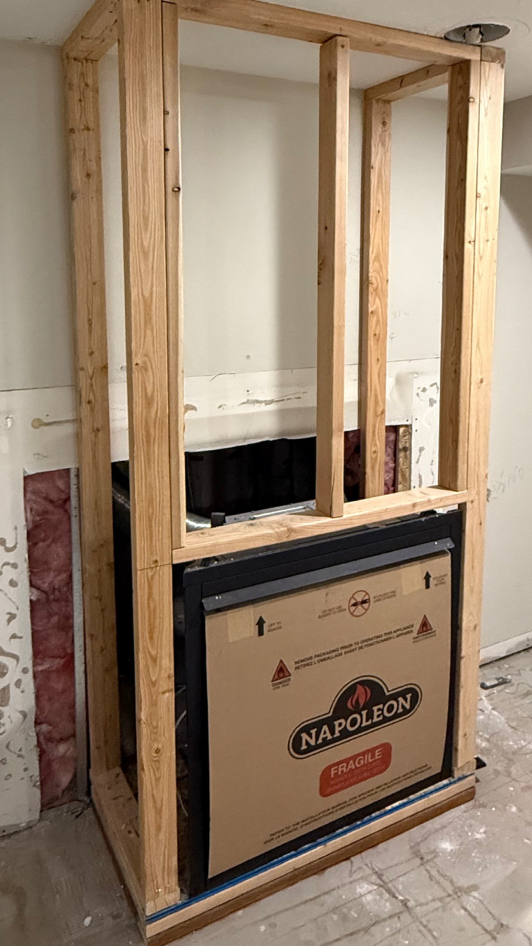 Drywall installation before and after - fireplace surround - after