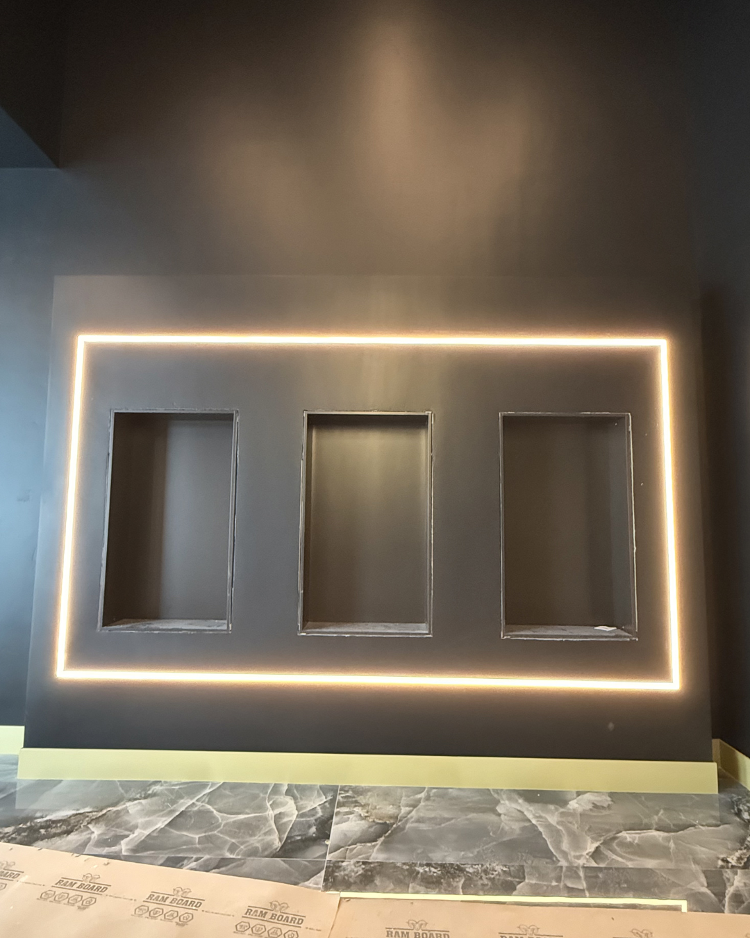 Custom LED recessed niche wall installation by Ceron Building Solutions